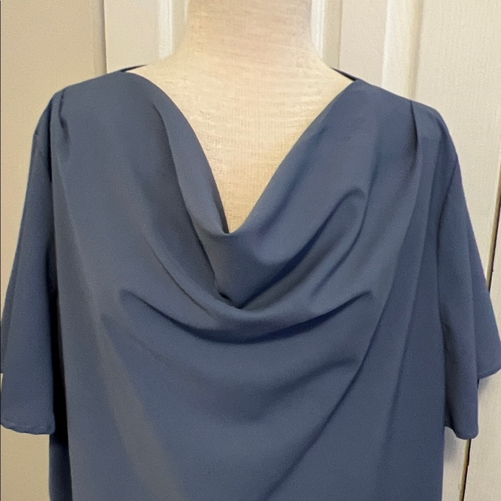 Women's Blue Short Sleeve BloomChic Top with Draped Cowl Neckline Size 22-24
